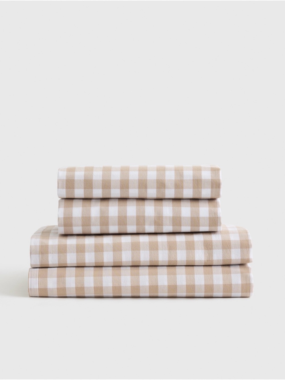 Quince Organic Crisp Percale Gingham Sheet Set Full Latte NWOT 4pc